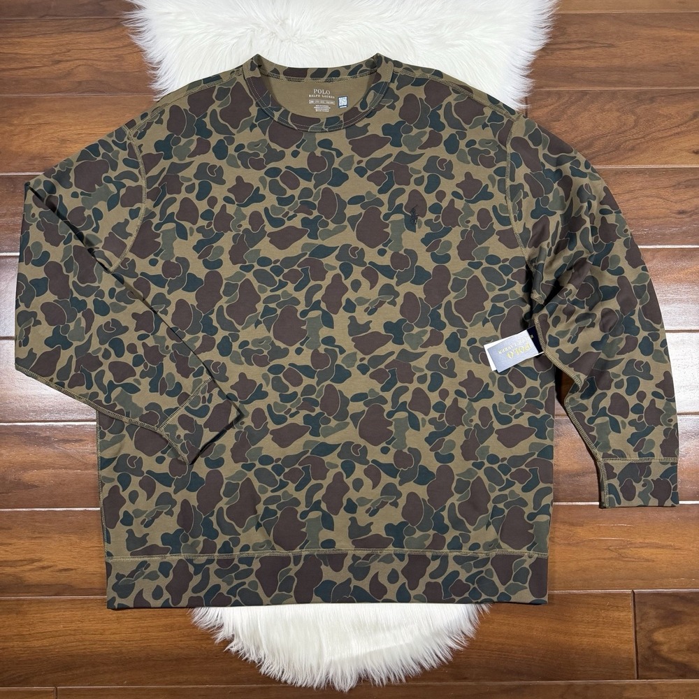 Polo Ralph Lauren Men's Size 2XB Green Camo Double Knit Sweatshirt Long Sleeve